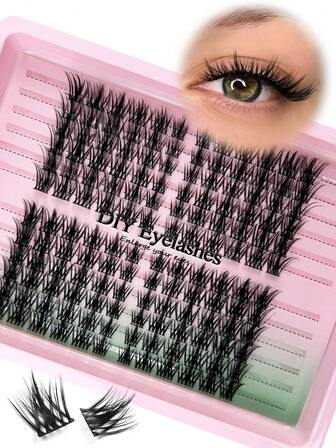 Hinarin 144 Pcs C Curl Manga Lash Extension Natural Look End Eye Elongated Spiky Cluster Lashes Extensions 10-15mm Crossed Left And Right Cat Eye Eyelash Extension Wispy Pointed Clusters Individual Lashes For Party And Daily Makeup Anime Manga Korean False Eyelashes