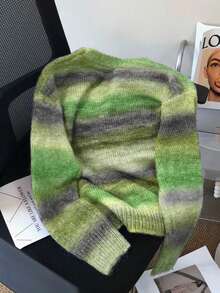 Áo len cardigan dáng rộng dệt kim phong cách retro ombre giản dị dành cho nữ, mùa thu - màu xanh lá - Xem 2