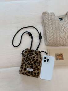Autumn And Winter High-End Commuting Niche Mobile Phone Crossbody Small Bag For Women, New Brown Leopard Pattern Plush Fur Bag.