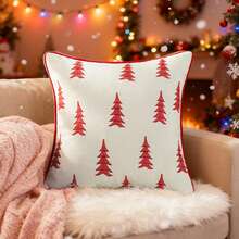 Fundas de almohada navideñas con bordado clásico de pino para sofá, cama y sofá. - Naranja rojizo - Ver 1