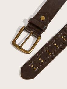 1pc Women's Vintage Western Style High Quality PU Coffee & Bronze Rivet Punk Design Belt, Suitable For Jeans, Halloween, Parties, Casual Everyday Wear, Spring, Winter, Summer, Fall - Coffee - View 1