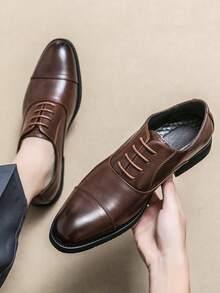 Men's Formal Lace-Up Shoes, Men's Luxury Business Formal Oxford Shoes In Black And Brown, Pointed Toe Dress Shoes For Wedding And Party, Fashionable Oxford Shoes For Winter, Gentleman Work Shoes, 2025 New Fashion Party Brogue Casual Derby Shoes For Autumn, Comfortable Gentleman Groom Wedding Shoes For Spring, Classic Formal Dress Shoes For Office, Handmade Professional Vintage Triple-Buckle Leather Shoes - Brown - View 7