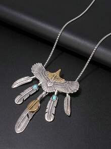 1pc Men's Feather Pendant Necklace - Antique Silver - View 3