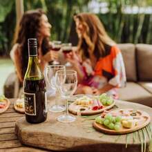 1pc Wooden Serving Tray, Wooden Appetizer Plates Durable Easy To Clean Wine Glass Holder Elegant Charcuterie Accessories Party.Snack, Fruit, Coffee, Cookie, Cheese, Steak, Pizza Platter, Made Of Rosewood - Apricot - View 7