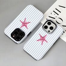 Una elegante funda de teléfono 2 en 1 con diseño de rayas de estrella de mar y diseño de doble capa resistente, proporcionando durabilidad y protección contra caídas, compatible con los modelos  17, 16, 15, 14, 13, 12, 11, 8, 7, X, XS, XR, Plus, Air, Pro, Max, Mini, SE2 y SE3. - Colores mixtos - Ver 5