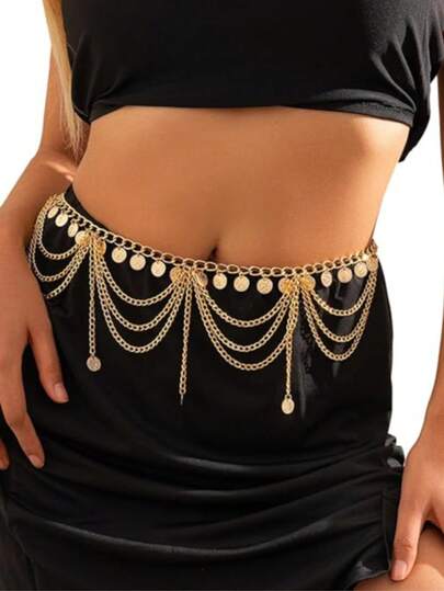 1 chiếc dây đeo eo tua rua mới thịnh hành từ Châu Âu và Mỹ, dây đeo eo nhiều lớp kiểu Bohemian, phụ kiện biểu diễn khiêu vũ hộp đêm dành cho nữ.