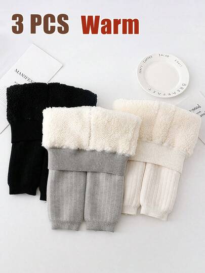 3 Stück/Set Kinder Strumpfhosen, dicke warme Kinder 3/4 Strumpfhosen für Mädchen, Neugeborene Baby Kleinkind Leggings Socken, einfarbige Lässig Outdoor Leggings, Winter