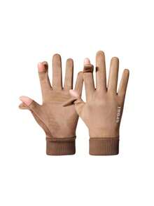 1 Pair Of Suede Leather Leaky Two-Finger Half-Finger Gloves, Padded Touch Screen Design, Suitable For Winter Outdoor Running And Cycling Scenarios Winter Gear Snow Gloves