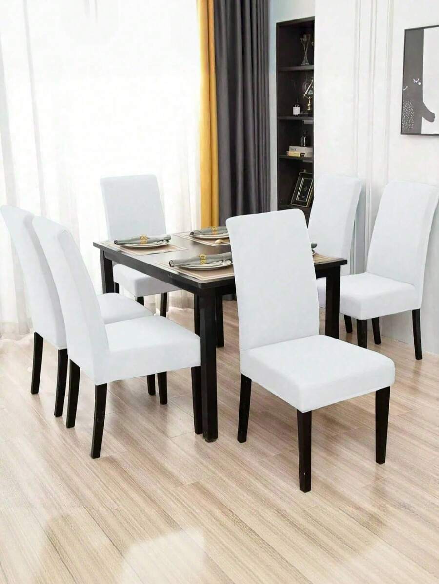 1/4/6pcs Solid Color Milk Silk Chair Covers, High Elastic Dust-Proof And Stain-Resistant, Suitable For All Seasons, Living Room, Hotel, Restaurant, Kitchen, Home Decor - White - View 1