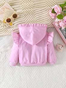 معطف أطفال بنات مطبوع بتصميم أنيق للتاج والبجعة، أكمام طويلة مزود بغطاء رأس وسحاب، مناسب للخروجات اليومية في فصلي الخريف والشتاء - وردي - مشاهدة 3