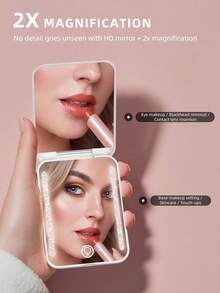 可充电口袋镜，双面2倍放大化妆镜，三色灯光，可调光，小巧钱包镜，带灯旅行镜，女士礼物 - 白色 - 查看 3