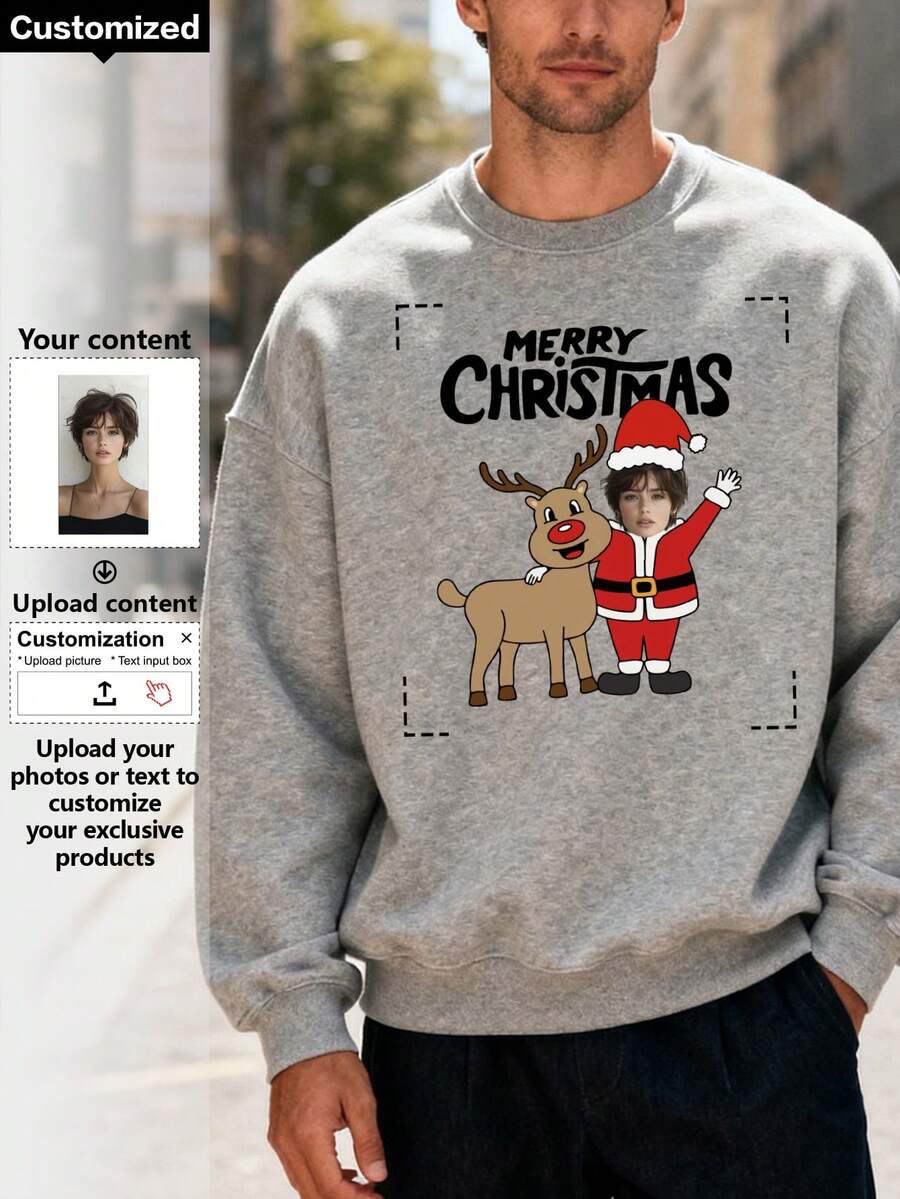 Custom Christmas Sweatshirts, Christmas Characters, Christmas Gifts, Merry Christmas, Creative Christmas Sweatshirts, Perfect As Christmas Gifts For Yourself, Family, And Friends, Long Sleeve Top - Grey - View 1