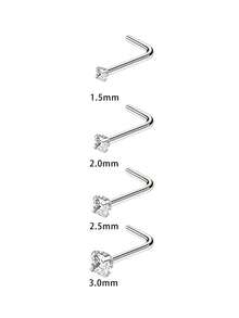12入/4入 20G L型金色鼻環/鼻釘，鑲嵌立方鋯石，316L手術級不鏽鋼鼻環/穿刺飾品，尺寸 1.5mm、2mm、2.5mm、3mm，14K鍍金鼻釘，316L手術級不鏽鋼鍍金鼻環與耳環，6A立方鋯石仿水鑽螺旋L型鼻環，低過敏鼻環，女款 20G - 銀色 - 查看 15