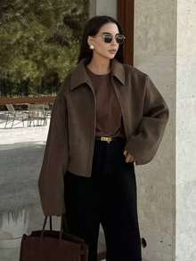 HH 女装秋季时尚复古翻领长袖夹克带口袋女休闲百搭长袖外套