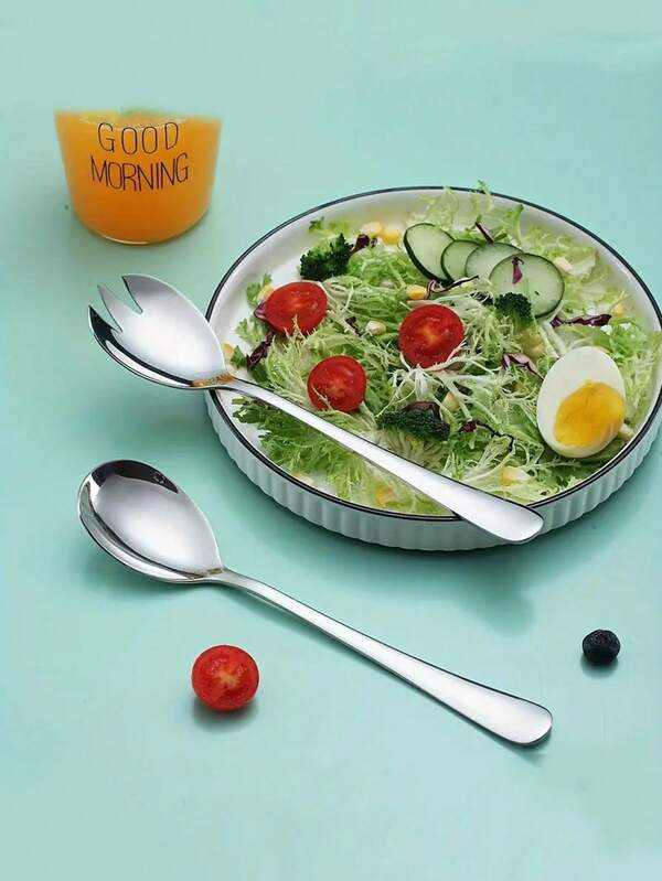 1 pieza/2 piezas/4 piezas Juego de servir ensalada, Juego de cuchara y tenedor de ensalada de acero inoxidable, Cuchara de ensalada, Tenedor de ensalada