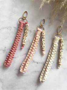 1pc Personalised Keychains Boho Bracelet Name Keychain, Will You Be My Bridesmaid Gift, Macrame Wristlet Name Keychain, Bridesmaid Box Gifts, Bridesmaid Proposal Items,Reusable,Ornamental,Stylish,Cute,Custom,Personalized,Customized,Unique,Customized Creative Ornament,Street Casual Chic,Toys & Games,Haunt Your Home,Fall Décor