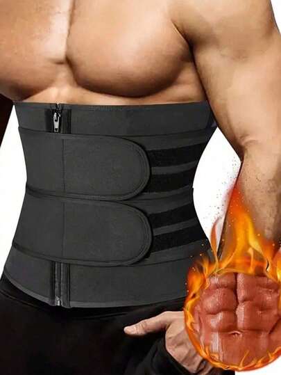 1pc [Neoprene Workout Tops] Neoprene Men Workout Tops | Waist Trainer, Tummy Sheath, Sauna Body Shaper Trimmer Belt, Abdomen Shapewear Corset, Sports Style, Medium Stretch, Solid Color, With Belt, For Men