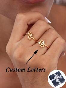 Personalized Initial Ring,Dainty Name Monogram Ring,Layering Letter Band For Her,Adjustable Minimalist Jewelry,Elegant Wedding Bridesmaid Jewelry,Birthday, Anniversary, Halloween, Christmas, Family Member Gifts - Multicolor - View 1