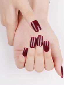 1 Box Of 20pcs Natural, Long-Lasting, Classic Burgundy Solid Color UV Gel Nail Polish Stickers, Easy To Apply And Remove