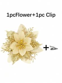 1/10/20/30pcs Poinsettia Christmas Decorations (With Clips) - 10pcs Artificial Flowers Red, Gold, Silver Christmas Tree Ornaments Glitter New Year Wedding Party Wreath DIY Decor, Packaged Home Decor Room Decor - Gold - View 10