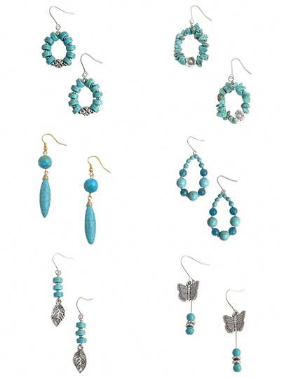 1 Pair Chinese Style Retro Earrings, Synthetic Turquoise Art Earrings, Personalized Earring Hooks, Ear Protection, Suitable For Daily Wear And Beach Vacation Accessories, Bohemian Style, Cute Earrings, Exquisite Jewelry, Birthday Gift