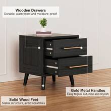 [2pc]Modern Nightstand With Drawers, 2 Drawer Dressers With Gold Handles, End Side Table For Bedroom, Living Room, Black - 黑色 - 查看 9