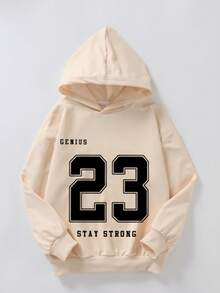 少女字母印花卫衣，休闲连帽长袖卫衣，返校季 - 杏色 - 查看 2