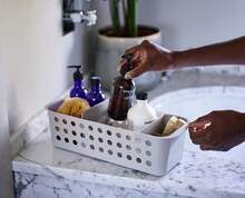 Joseph Joseph EasyStore - Slimline Bathroom Essentials Storage Basket Organiser With Moveable Pot And Divider, Ecru - Slimline Pack Of 1 - View 4