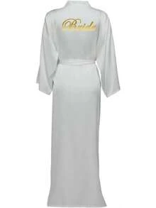 larga de gasa de satén de manga larga, batas de dama de, larga para mujer, de baño de boda para el hogar - Matrona de la Marina - Ver 3