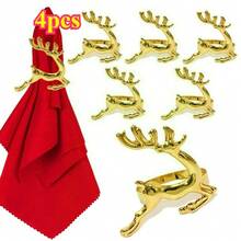 4-50 حلقة مفرش طاولة عيد الميلاد، حاملات مفرش طاولة على شكل شجرة عيد الميلاد والرنة، حلقات مفرش معدنية، مشابك على شكل غزال مبتكرة، حلقات أنيقة، مناسبة لعيد الميلاد وحفلات الزفاف وديكور طاولة الطعام (فضي، ذهبي، أخضر) - متعدد الألوان - مشاهدة 14