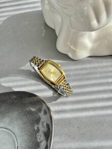 1 pieza de reloj de cuarzo con esfera digital cuadrada dorada para mujer, de moda, adecuado para uso diario y como regalo de cumpleaños - Dorado - Ver 3