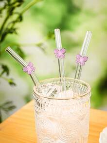 1 Piece Butterfly Pattern/Cute Bow Glass Straws - Reusable, Suitable For Juices And Drinks - Perfect For Kitchens And Restaurants, Back To School Supplies - Multicolor - View 3
