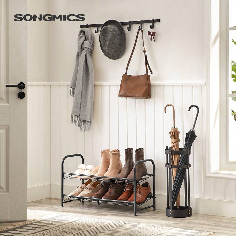SONGMICS Shoe Rack, 2 Tier Shoe Organizer For Closet, Holds Up To 8 Pairs Of Shoes, Shoe Rack For Front Door Entrance, Metal Shoe Shelf With Adjustable Tilt Angle, For Entryway - 黑色 - 查看 1