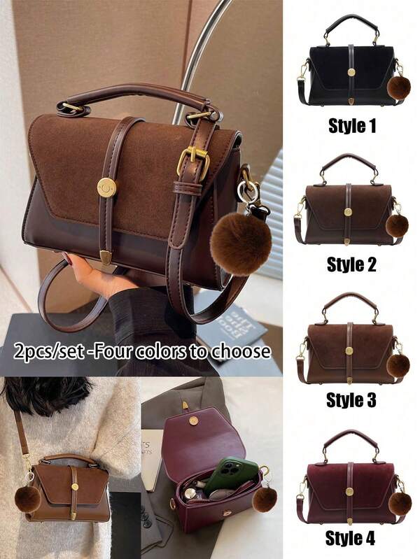 2 Pcs/Set Stylish Women's Crossbody Bag And A Plush Bag Hanging , Large Capacity Shoulder Bag , Spacious Everyday & Formal Handbag Easy Clean,Ladies' Work, Party, Travel Bag, Ladies Handbags, Party Accessory, Sophisticated Style, Durable Construction, Fashionable Tote, Professional Women, Work Handbag, Stylish Tote, Highquality Lining, Versatile Tote, Fashion Lovers,Keychain,Package Hanging