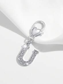 1pc Fashionable Minimalist Style Hollow Out Rhinestone Studded 26 English Letter Unisex Keychain Pendant Accessory - Silver XYK2024 - View 31