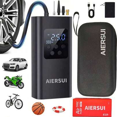 SUITU Ultra-Portable Rapid Air Pump, 150 PSI Tire Air Compressor, Equipped With Digital Pressure Gauge And LED Work Light. Features Built-In 2000mAh Lithium-Ion Battery. Ideal For Cars, Motorcycles, Bicycles, And Sports Balls-An Essential Automotive Accessory For Men. Designed For Effortless Operation.