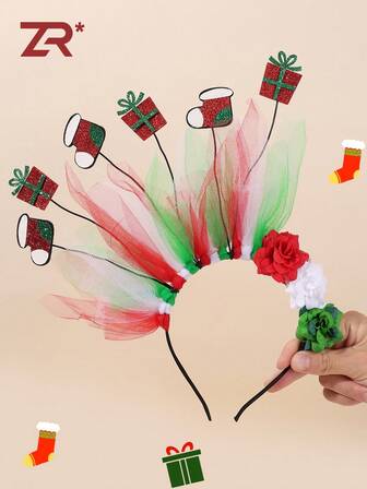 1ชิ้น ที่คาดผมผ้าโปร่งตาข่ายลายดอกไม้สำหรับงานปาร์ตี้คริสต์มาส เครื่องประดับผม ที่คาดผมลายรองเท้าบูทคริสต์มาสแวววาว ของขวัญคริสต์มาส ห่วงผม เครื่องประดับผมคริสต์มาสสำหรับผู้หญิง