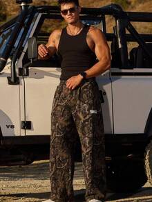 Men's Camo Printed Wide-Leg Straight Sweatpants Loose Fitness Running Pants  Casual Athletic Trousers - 黑色 - 查看 4