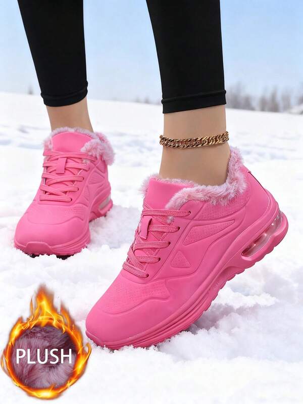 Tênis casuais femininos plus size com forro térmico, botas curtas de couro sintético para atividades ao ar livre, calçados modernos com forro felpudo e proteção contra o frio, tênis esportivos casuais, unissex, para casais, homens e mulheres.