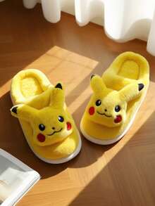 pokemon Dép bông mềm mại cho nữ - Dép đi trong nhà hình hoạt hình dễ thương, đế cao su dày chống trượt, thoải mái, phù hợp cho cả trong nhà và ngoài trời, dép lông xù, dép mềm mại. - Màu Mù tạt vàng - Xem 10