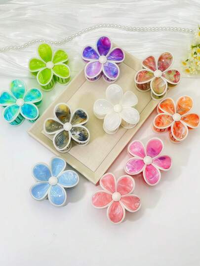 1pc/5pcs/10pcs Floral Print Casual ABS Plastic (ABS Resin) 2026 New Arrival Hot Selling Five-Petal Flower Hair Clips, Suitable For Vacation, Travel, Party, Birthday, Office, Beach