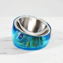 Felli Pet Oblik Whisker Fatigue Cat Bowl Stainless Steel Shallow Flat Plate For Dry Wet Food Elevated Acrylic Base With Treats Storage Anti Vomiting No Slip Feeder Slanted 0.5Cup Sapphire