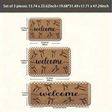 1PC Floor Mat--Decorative Doormat With Brown Cork-Like Surface, Checkered Border, 'Welcome' In Black Cursive & 8 Bow Accents, Simple Inviting Indoor Outdoor Mat For Entryway Greeting--  Flannel, MatSoft, Comfortable And Easy To Clean, Suitable For Hallway Bathroom, Bedroom, Kitchen, Porch, Laundry Room, RV Outdoor Decoration Holiday Decoration Three Sizes Available Christmas Door Decor Fall Decorations For Home - màu đen - Xem 3