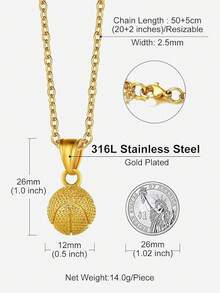 Richsteel 3D/Basketball/Soccer/Baseball Ball Boxing Glove Cool Pendant Men, 316L Stainless Steel Sneaker Chain,Sport Fan Jewelry - 02-金牌籃球 - 查看 4