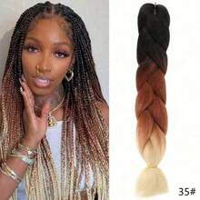 Extensiones de trenzas sintéticas de color ombre afro de 24 pulgadas de largo para mujeres, cabello Kanekalon