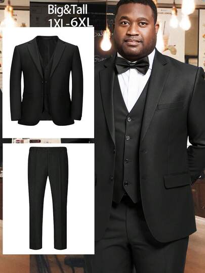 Plus Size Men Three-Piece Suit Set - Perfect Fit, Luxurious, Soft, Lightweight Fabric, Breathable, Wrinkle-Resistant, Super Comfortable For Plus Size Men