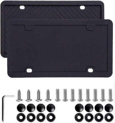 Marco de Matrícula de Silicona, 2PCS Porta Placas para Auto, Antióxido, Antivibración, Resistente a la Intemperie, con Accesorios de Montaje,Marco Universal Soportes de MatríCula