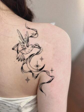 1pc Line Art Bird Temporary Tattoo Sticker, Waterproof, Fashionable Design Suitable For Arm, Chest