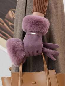 1 Pair Thicken Fingerless Gloves With Touchscreen Capability, Fashion Warm Gloves For Women, Suitable For Driving - Purple - View 20