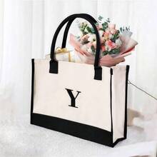 Personalized 26 Letter Tote Bag, Fashionable Canvas Handbag, Birthday Gift Exclusively Designed For Female Mothers, Teachers, Friends, Bridesmaids.